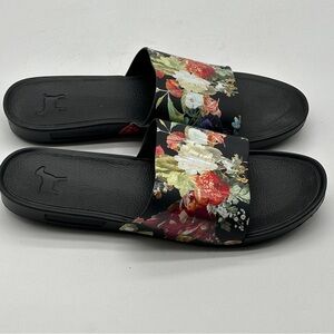 Goats Slides Size 8 / 38Black Flowers Flip Flops Sandals Slip On Beach Pool